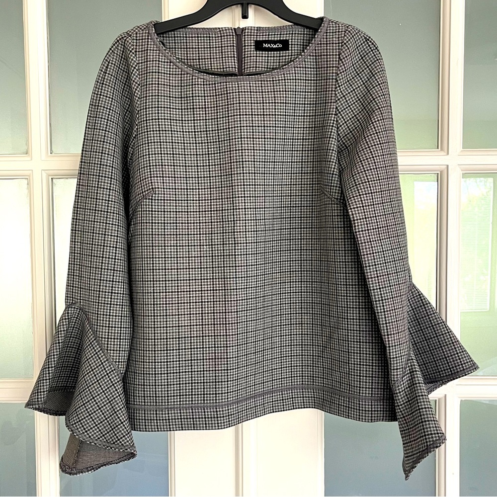 Tailored check blouse with ruffle sleeves by Max Mara group